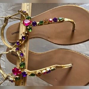Express Gold and Multi Colored Stones Glamorous Sandals Y2k